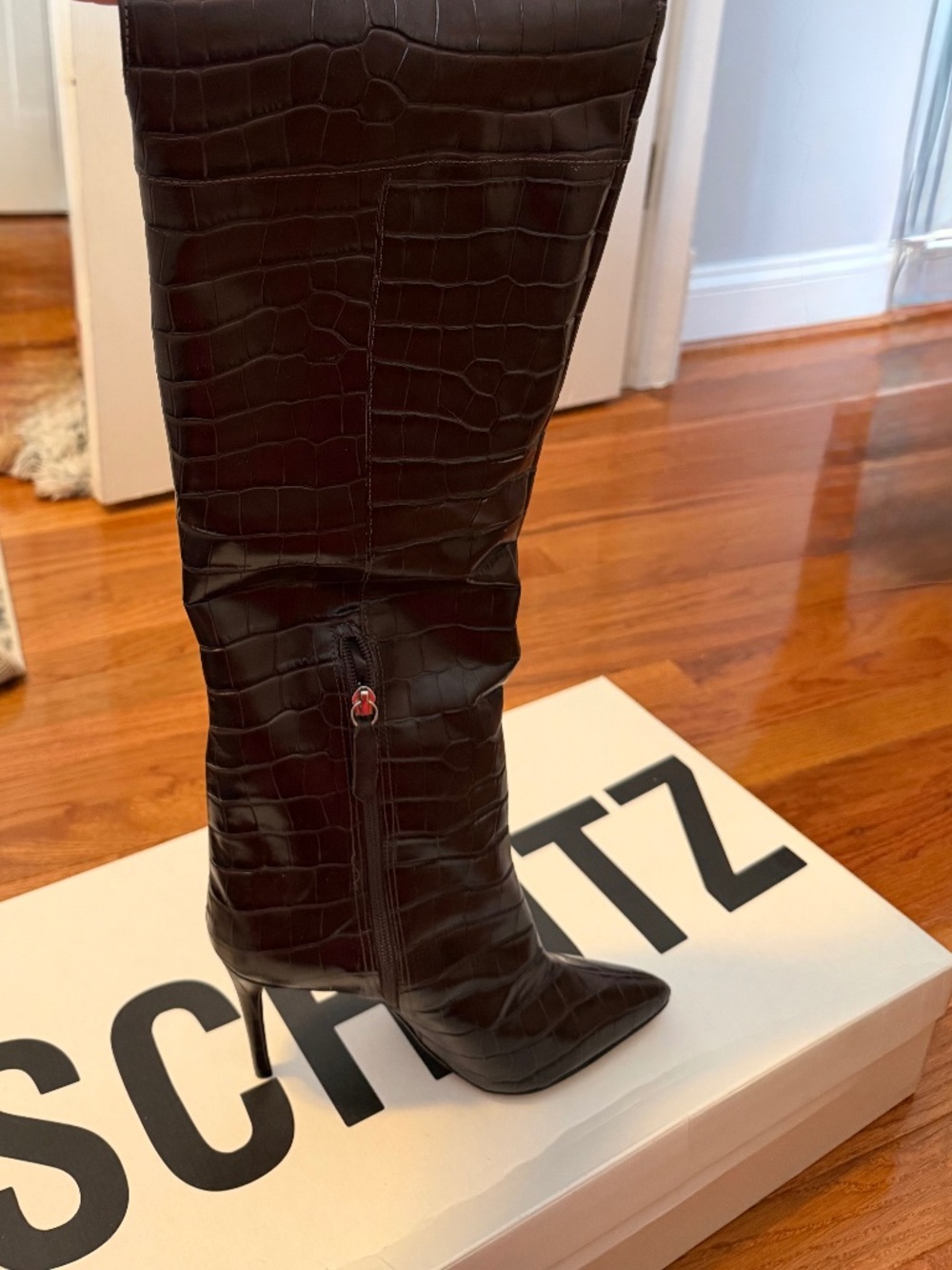 Schutz Brown Crocodile OTK Boots NIB 9.5